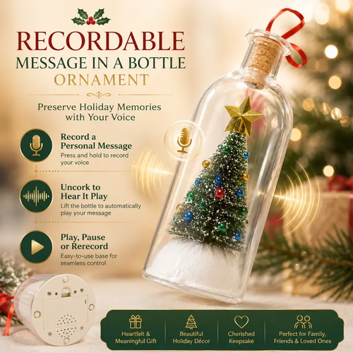The Memory Bottle: 8" Recordable Christmas Tree Glass Ornament & Holiday Gift