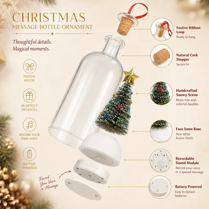 The Memory Bottle: 8" Recordable Christmas Tree Glass Ornament & Holiday Gift