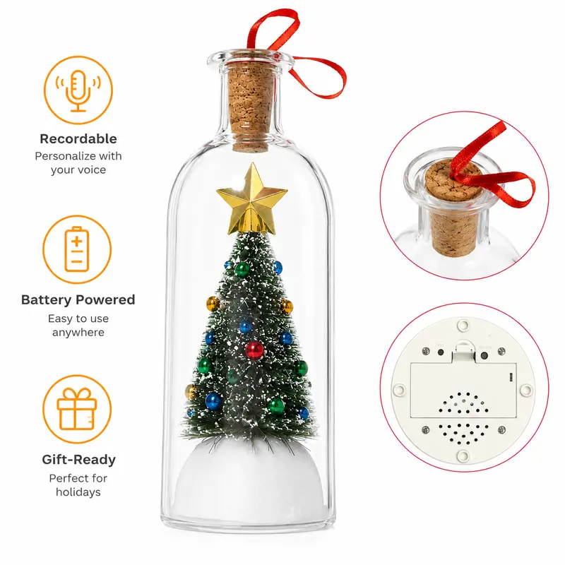 The Memory Bottle: 8" Recordable Christmas Tree Glass Ornament & Holiday Gift