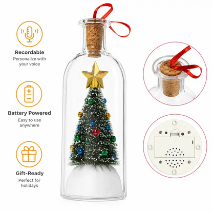 The Memory Bottle: 8" Recordable Christmas Tree Glass Ornament & Holiday Gift