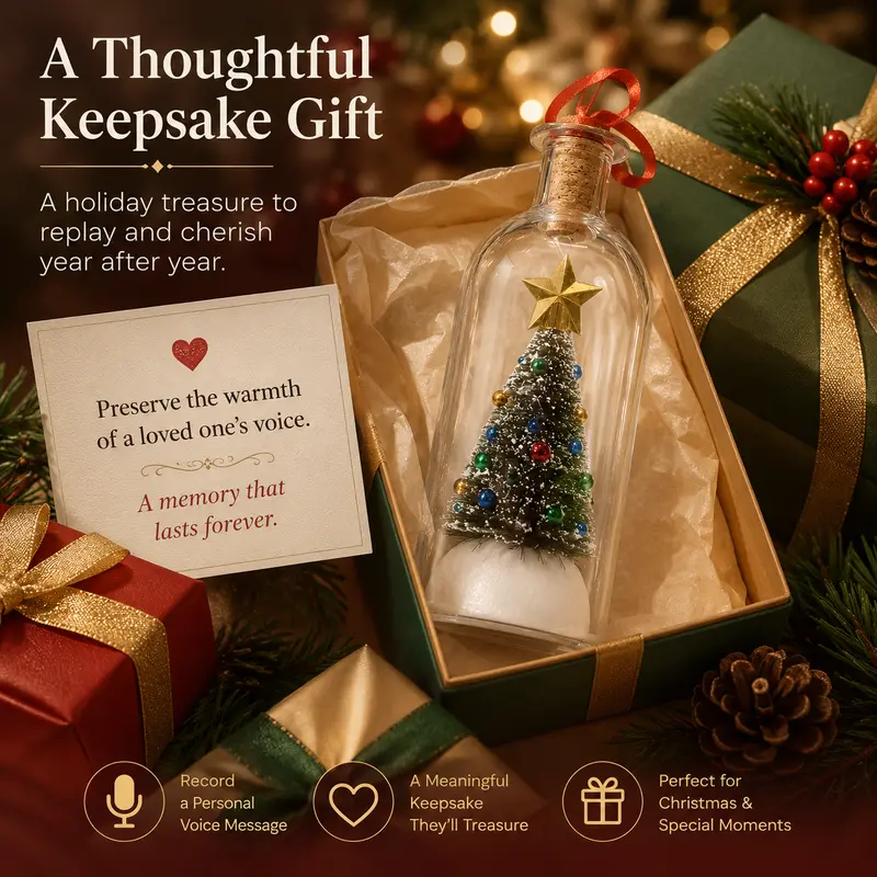 The Memory Bottle: 8" Recordable Christmas Tree Glass Ornament & Holiday Gift