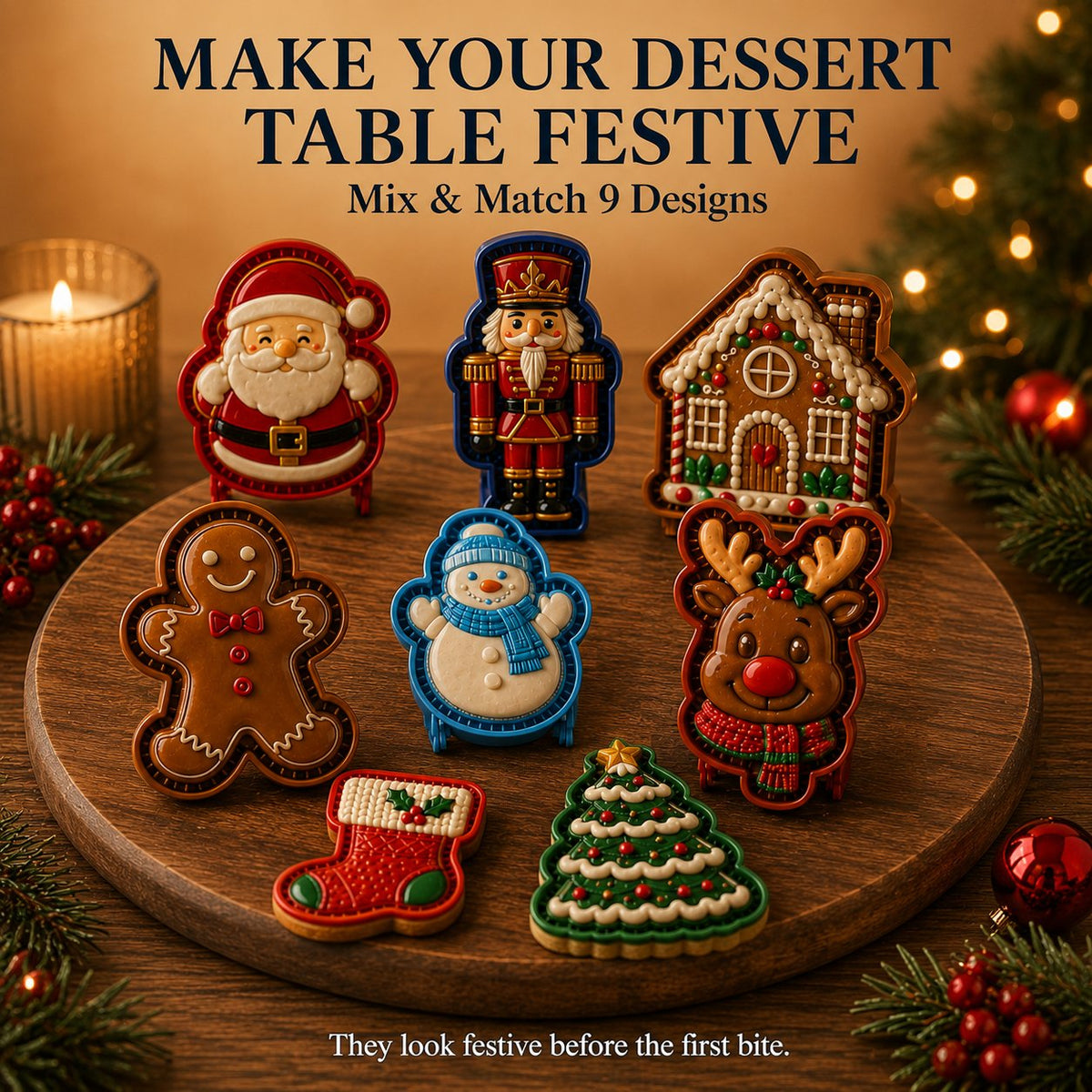 🎅 8-Design Christmas Mini Pie Mold – Festive Holiday Baking Tool for Cookies & Treats