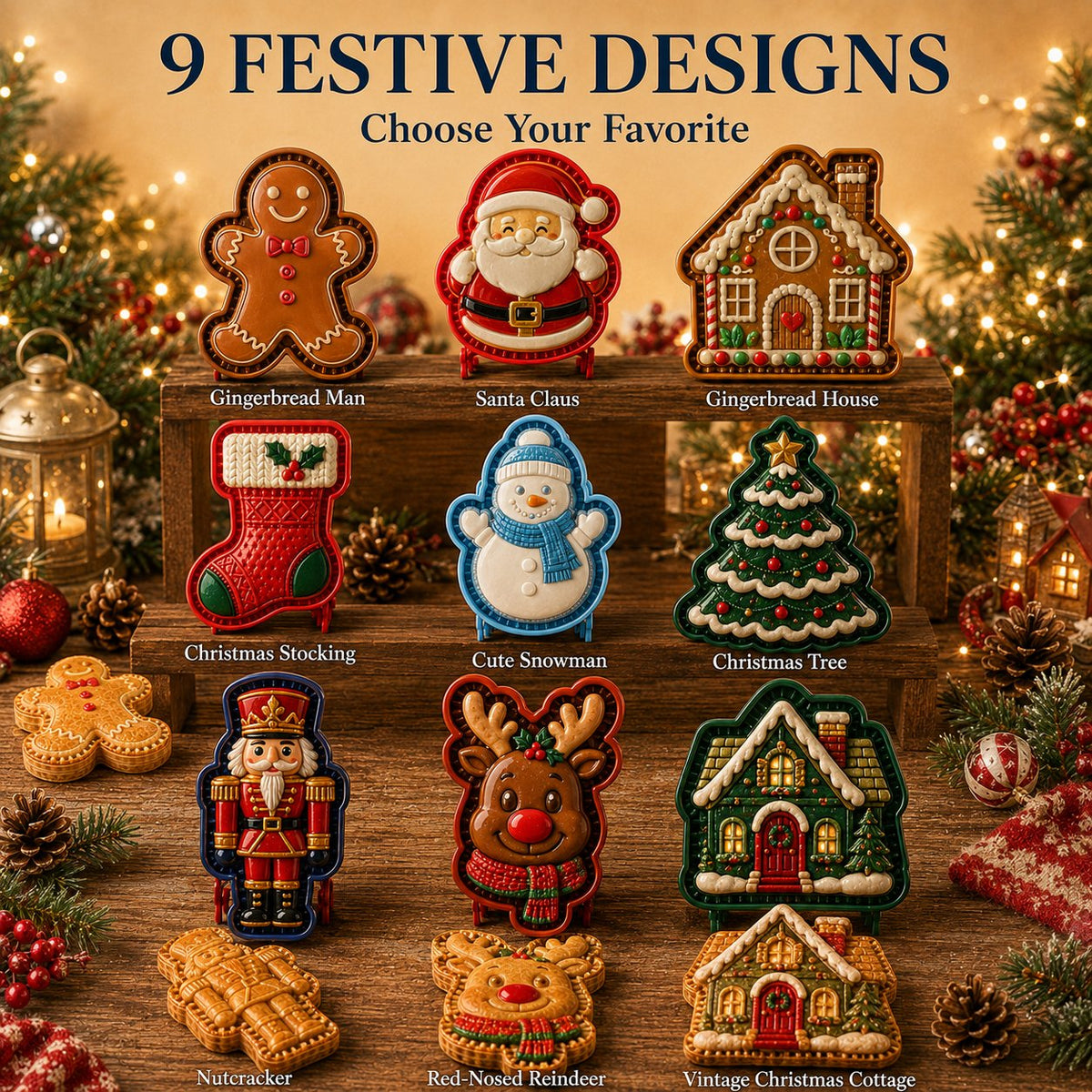🎅 8-Design Christmas Mini Pie Mold – Festive Holiday Baking Tool for Cookies & Treats